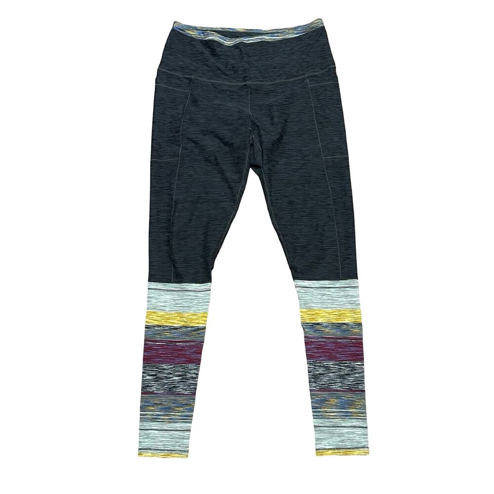 prAna Zandra High-Rise 7/8 Yoga Leggings Womens Large Black Heather Colorblock